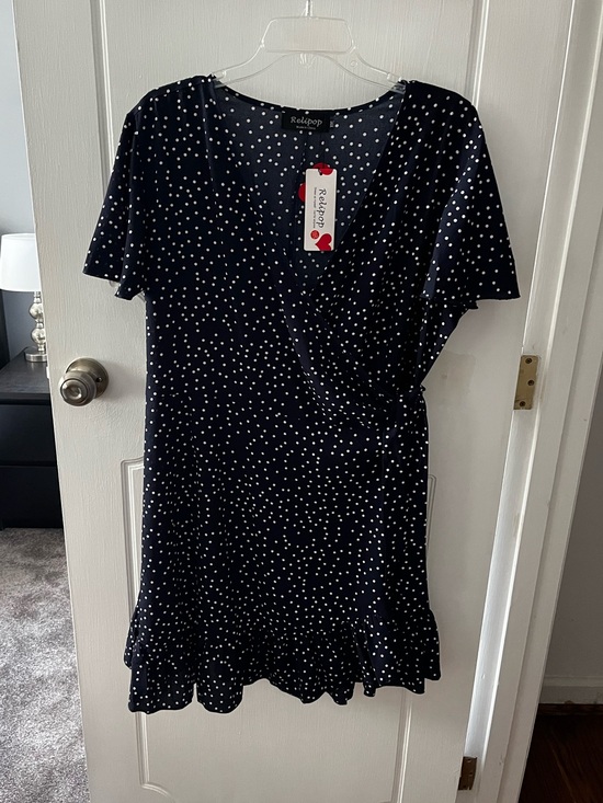 Relipop Dresses & Skirts - Navy Polka Dot Wrap Dress